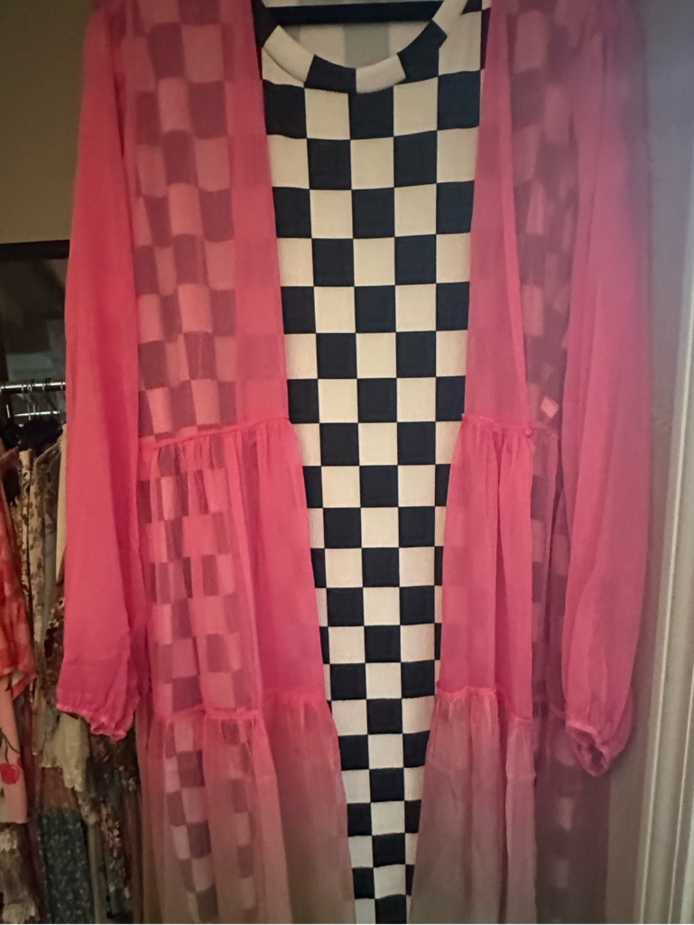 Black & White Checkered Women’s T-shirt dress - Picture 2 of 3